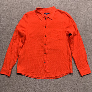 Madewell Top Women Medium Orange Dots Pattern Lightweight Button Shirt Blouse